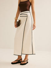 Cream flared midi skirt with contrasting trim