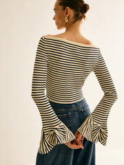 Ribbed patterned top with flared sleeves