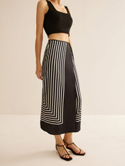 Long wrap skirt with geometric stripe print