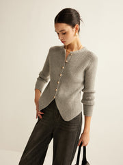 Ribbed cardigan with pearl buttons
