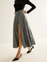Grey pleated midi skirt