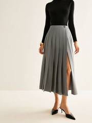 Grey pleated midi skirt