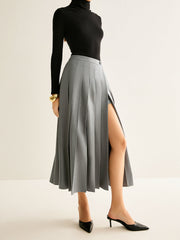 Grey pleated midi skirt