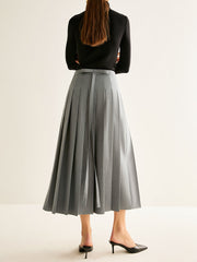Grey pleated midi skirt