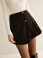 Pleated mini dress with decorative buttons