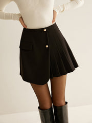 Pleated mini dress with decorative buttons