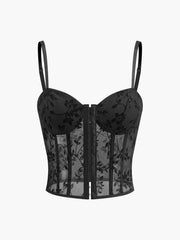 Black floral mesh corset