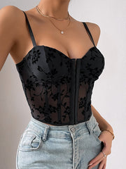 Black floral mesh corset