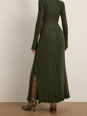 Ribbed set with long sleeve top and long skirt
