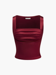 Shiny burgundy top with draped bust