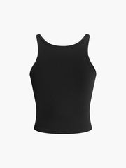 Ribbed tank top with button details on the shoulders