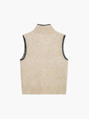 Beige knitted vest with knotted collar and buttons