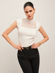 Sleeveless top with mesh details and high neck