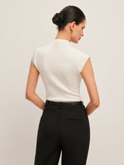 Sleeveless top with mesh details and high neck