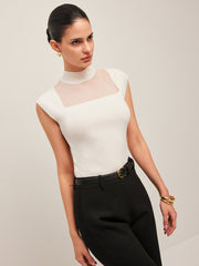 Sleeveless top with mesh details and high neck