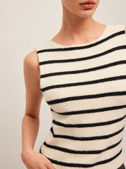 Sleeveless black and white striped knit top