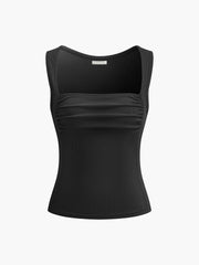 Black ribbed top with draped square neckline