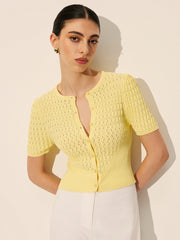 Short-sleeved knitted top with lace pattern