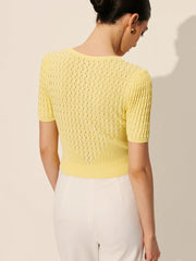 Short-sleeved knitted top with lace pattern