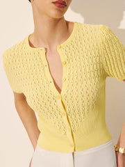 Short-sleeved knitted top with lace pattern