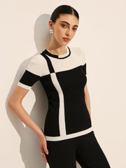 Black and white top with graphic pattern