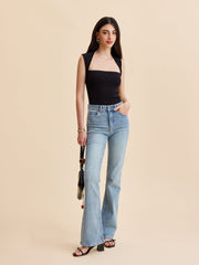 Black ribbed sleeveless top with open back