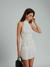 Pleated backless top and mini skirt set