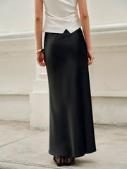 Long black satin skirt