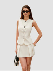 Cream cardigan and mini skirt set