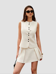 Cream cardigan and mini skirt set