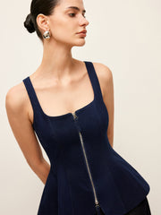 Dark blue denim corset with zipper