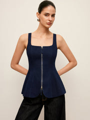 Dark blue denim corset with zipper