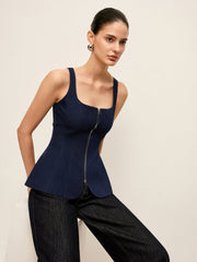 Dark blue denim corset with zipper