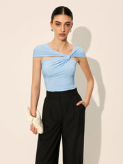 Light blue asymmetrical top with twist detail