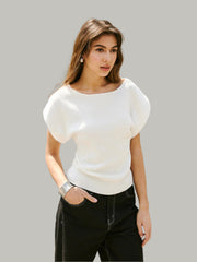 White mesh top with puffed sleeves