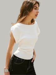White mesh top with puffed sleeves