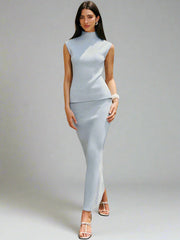 Elegant light blue long skirt