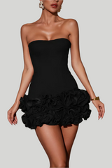 Strapless mini dress with ruffled skirt