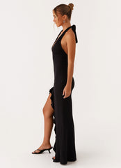 Black long dress with open back and slit