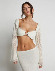 Sofistikerad stickad sommartopp med kjol