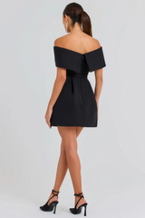 Black strapless mini dress with belt