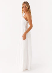 Long white dress with narrow straps