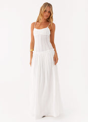 Long white dress with narrow straps