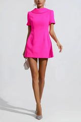 Hot pink high neck mini dress