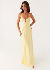 Light yellow long dress with lace details