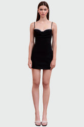 Black mini dress with pearl details