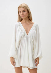 Ivory V-neck flowy mini dress