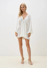 Ivory V-neck flowy mini dress
