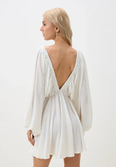 Ivory V-neck flowy mini dress