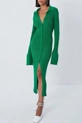 Green ribbed shirt dress with slit